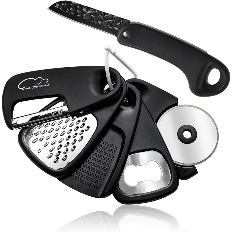 6pcs Kitchen Gadgets Set Cheese Bottle Opener Vegetable Peeler Pizza Cutter Garlic Grinder Herb Stripper Kitchen Accessories