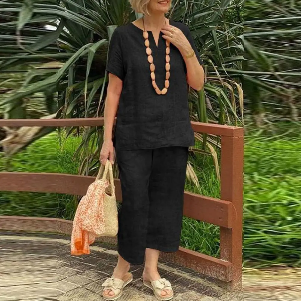 

Elegant Woman Pants Set Short Sleeve V Neck Tops Wide Leg Pants Suit Summer New Oversized 2 Piece Sets Womens Outfits
