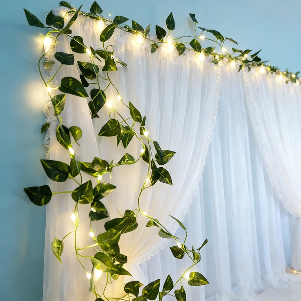 Green Leaf String Lights - Artificial Ivy Vine Fairy Lights for Wedding, Party, and Home Decoration