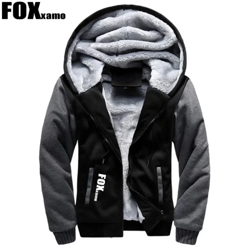 FoxXamo 남성용 겨울 재킷, 따뜻한 코트, 두꺼운 양털 지퍼, 사이클링 후드, 운동복 아우터, 긴팔 스포츠 후드