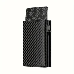 Men's RFID Blocking Minimalist Wallet with Zipper Coin Compartment and Automatic Pop - up Credit Card Holder (Carbon Fiber)