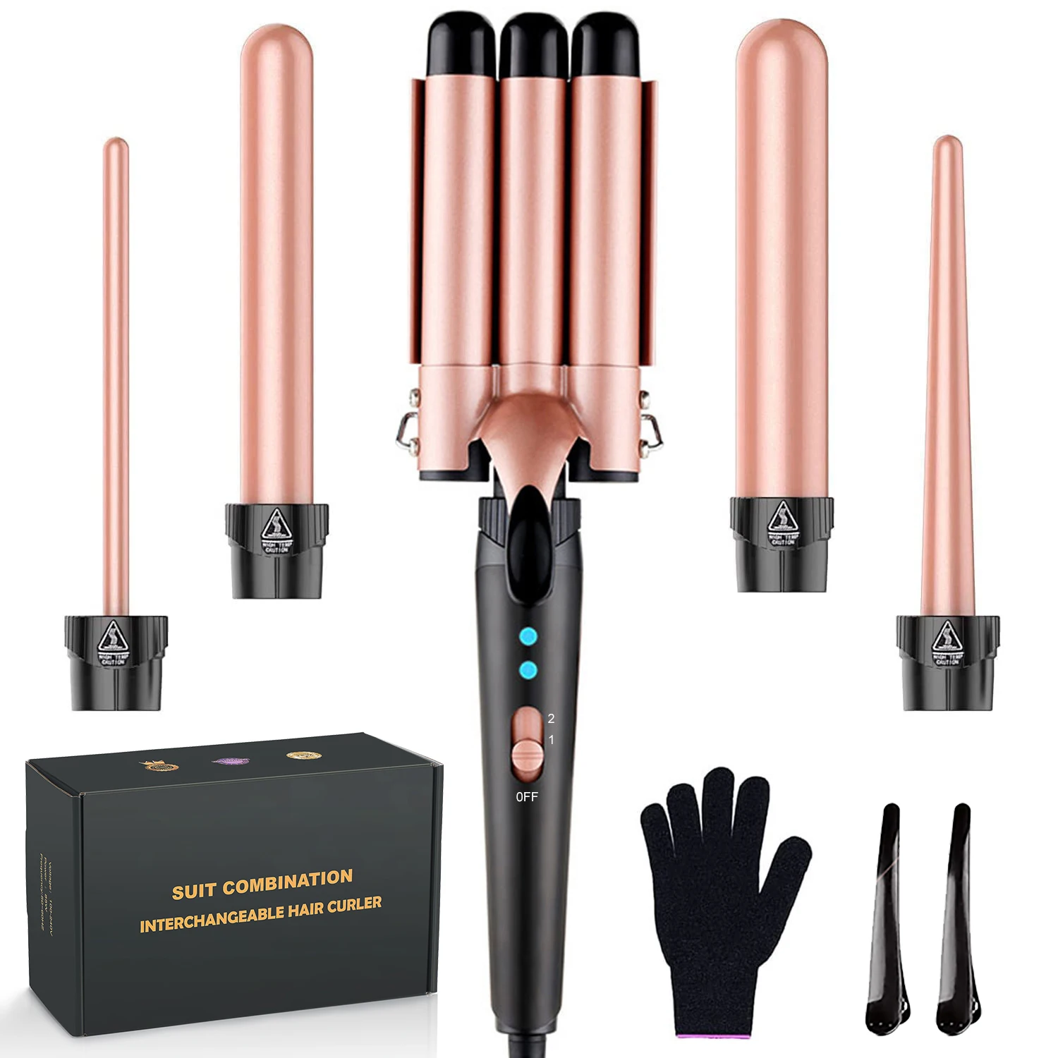 Hair Curler hair curler hair iron 5 in 1 Hair Waver Curling Iron 3 Barrel Hair Crimper with Fast Heating Up 0.4-1.25 Inch Crimper Wand Curler for All Types