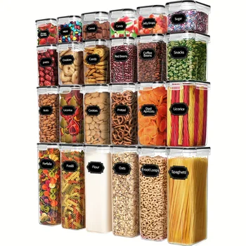 The Airtight Storage Set — 24 clear pantry canisters with labels 1