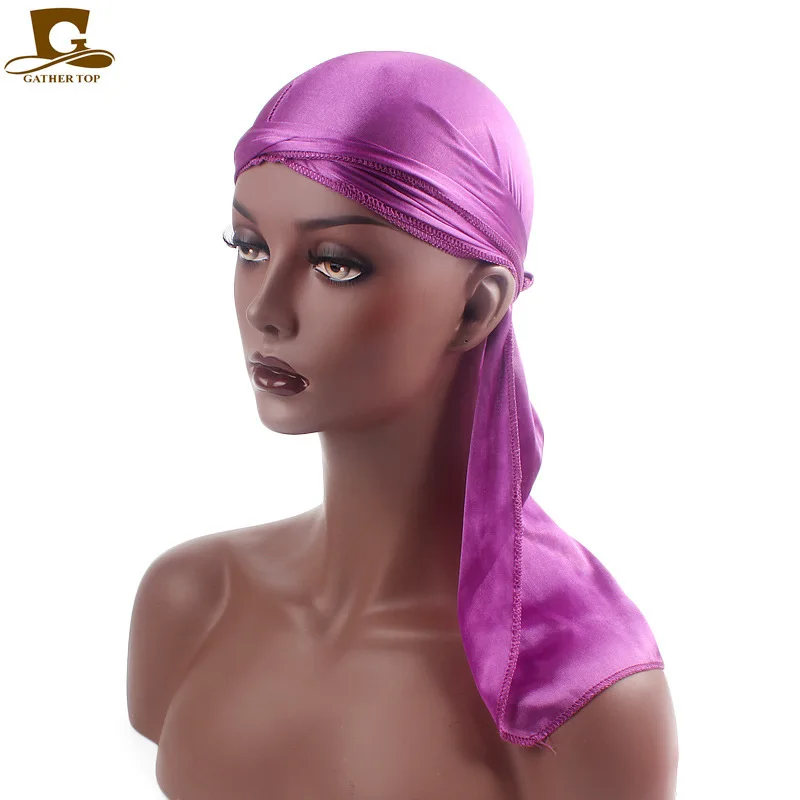 13 Pz/Lotto Durag Silky Long Tail Sciarpa Cap Satin Durags Bandanna Turbante Parrucche Uomo Silky Durag Headwear Pirate Hat 13 Colori