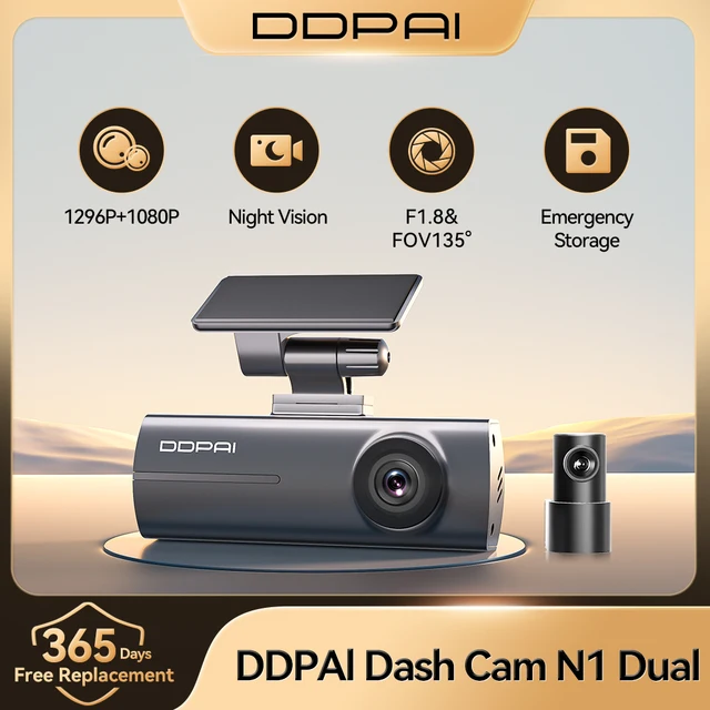 DDPAI Dash Cam  N1 Dual Front & Rear Recording NightVIS 1296P Dash Cam Recorder Car DVR   App Control