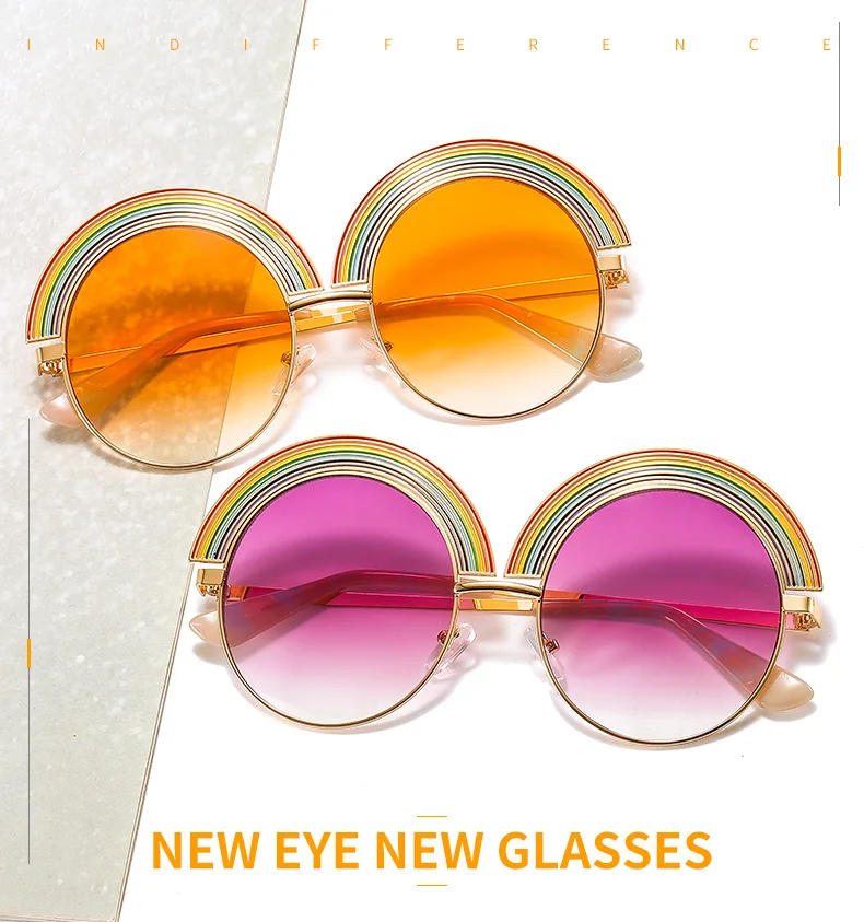 

2023 New Fashion Round Rainbow Sunglasses Women Men Luxury Colorful Lens Alloy Frame Metal Hinge Brand Designer Sunglasses