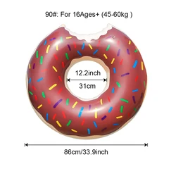 Inflatable Doughnut Pool Float - Fun Swim Ring (Brown 90)