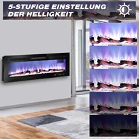 Электрический камин 107 см, 127 см, настенный, встраиваемый и настенный, с регулируемым пламенным цветом, таймером, сенсорным экраном, бревнами и кристаллами — изображение 6