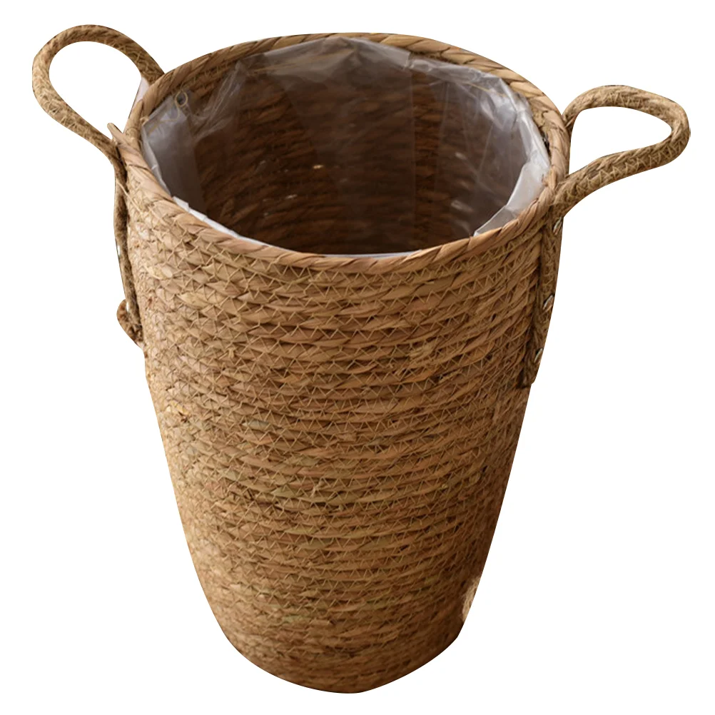 

Woven Flower Basket Planter Desktop Pots Dining Table Indoor Decor Household Decorative Baskets for Plants Straw Man Vase