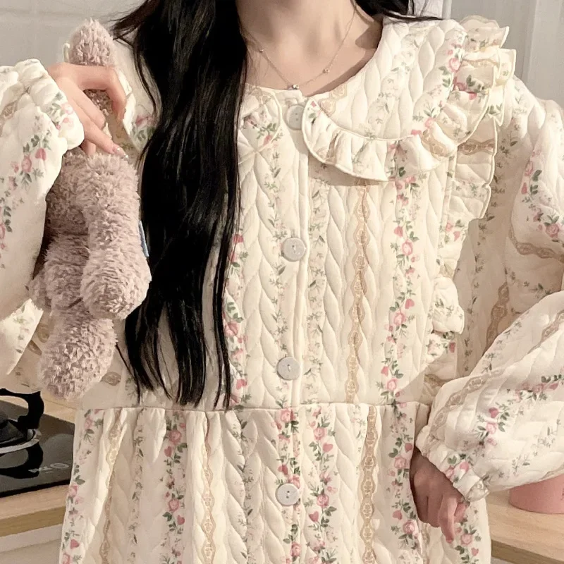 Maternity Dresses Thick Cotton Air Conditioning Spring Autumn Postpartum Nursing Dress Doll Neck Maternity Clothes Outerwear