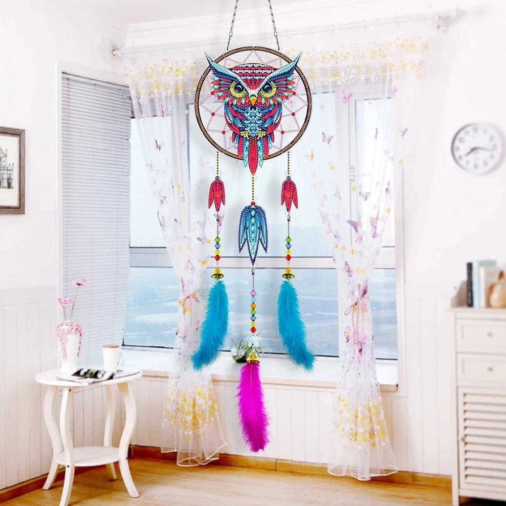 Exquisite Feather Dream Catcher Wind Chime DIY Diamond Painting 5d Shaped Diamond Embroidery Tassel Window Wall Decor Decor Gift