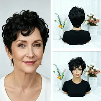 1B # Perruque de cheveux humains coupe lutin pour femmes, 6 pouces, couches courtes, amples et bouclées avec frange, densité 180%, cheveux brésiliens Remy, bonnet fabriqué à la Machine 5