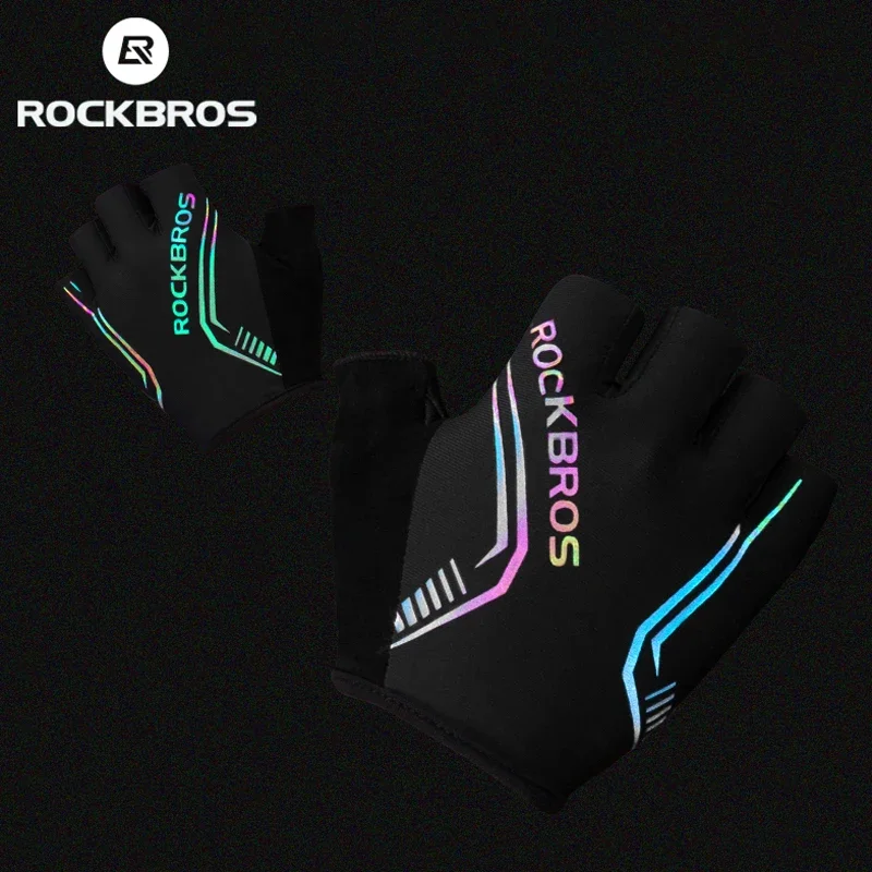 ROCKBROS MTB Road Male Cycling Gloves High Reflective Ant-slip Shockproof Fingerless Gloves For Bicycle Motorcycle Accessories 2