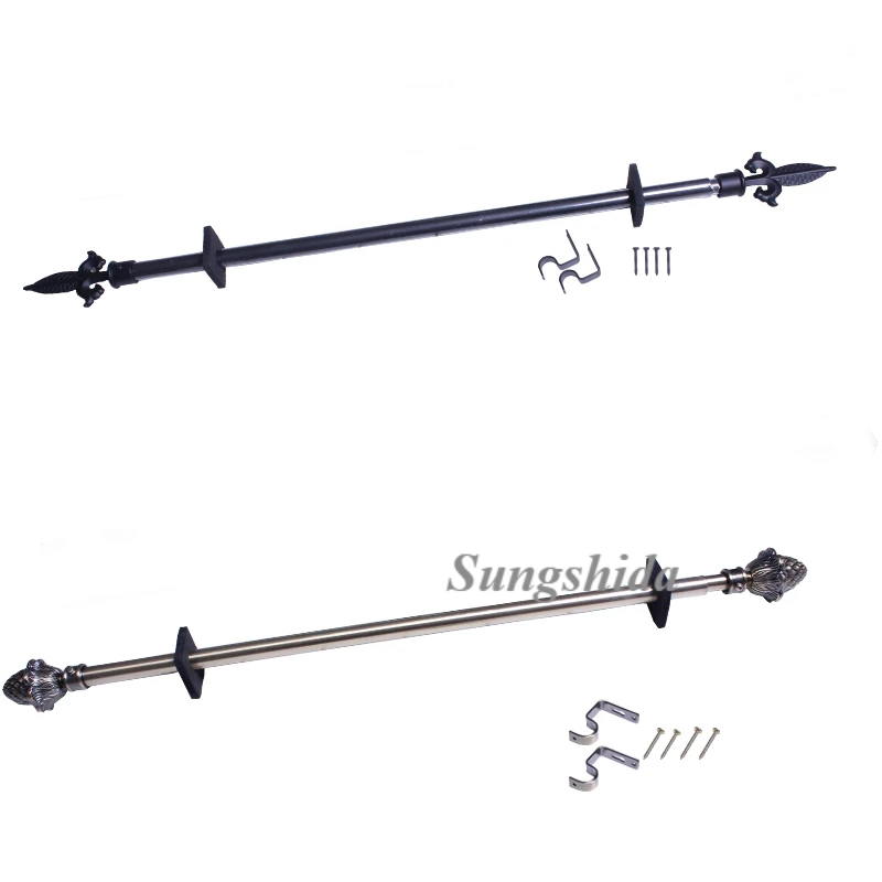 

Sungshida Quality Black Spear Finial Extendable Drapery Rod Set Single Roman Curtain Pole Tapestry Rods Drapery Hardware 110-200