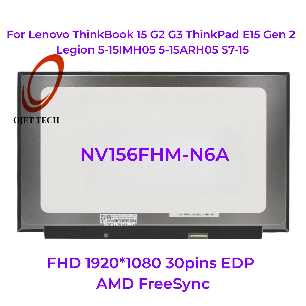 Tela Lcd para Laptop Ips para Lenovo Thinkbook 15 g2 g3 Thinkpad E15 Gen Legião 515imh05 5-15arh05 S7-15 Nv156fhm-n6a 15.6 Pol