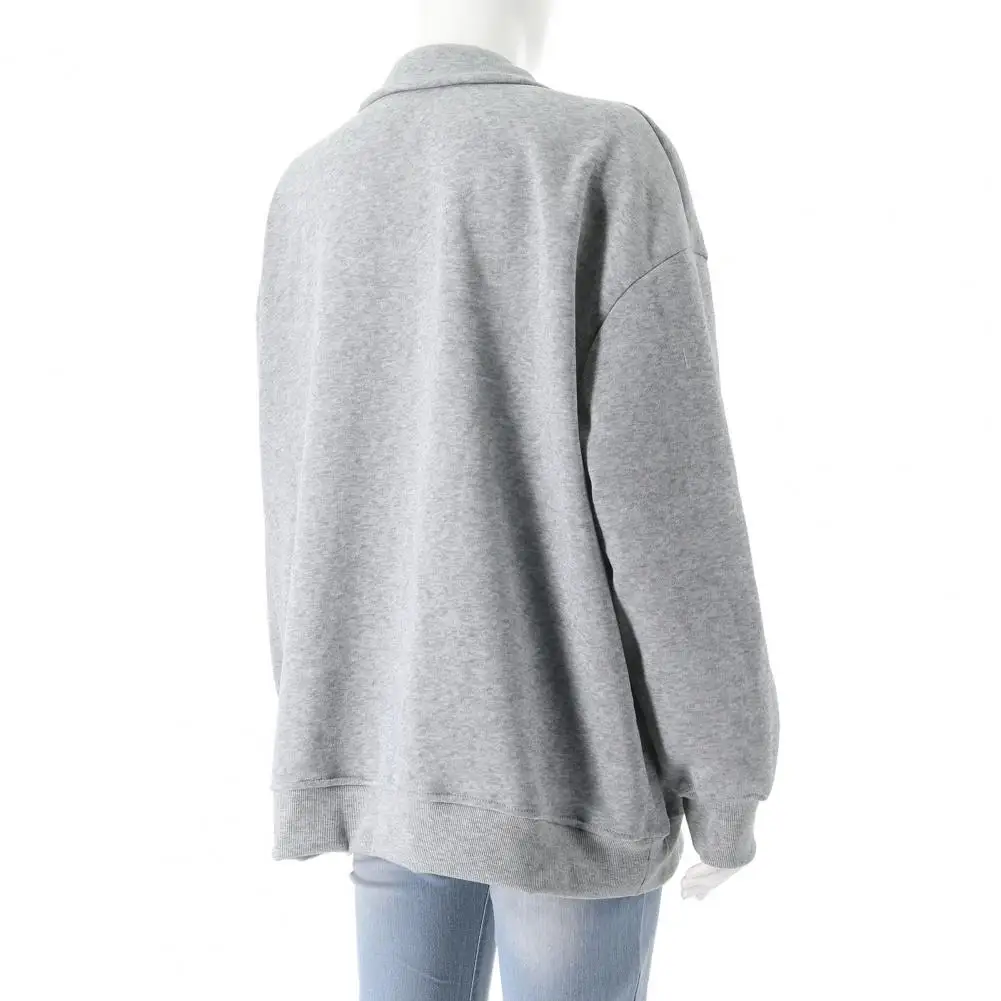 

Women Long-sleeved Sweatshirt Warm Windproof Winter Hoodie Top for Women with Half Zip Pocket Stand Collar Stand-up Collar