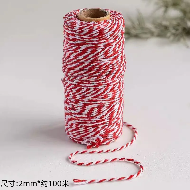 100 m zweifarbiges Baumwoll-Bäcker-Schnur-Seil, rot-weißes Baumwollseil, Weihnachten, Hochzeit, Dekoration, Geschenkpaket, Schnur, DIY, Basteln, Verpackung – Detail 6