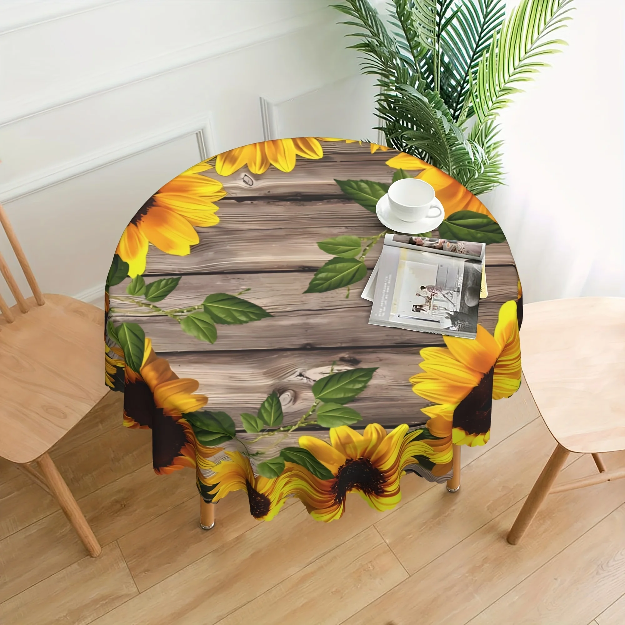 Sunflower Print Decoration Living Room Kitchen Dustproof Round Tablecloth Holiday Outdoor Party Dinner Decoration Accessories