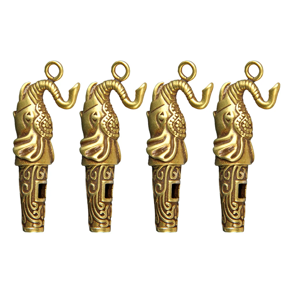 

4 Pcs Elephant Whistle Camping Toys Decorative Portable Emergency Supply Copper Keychain
