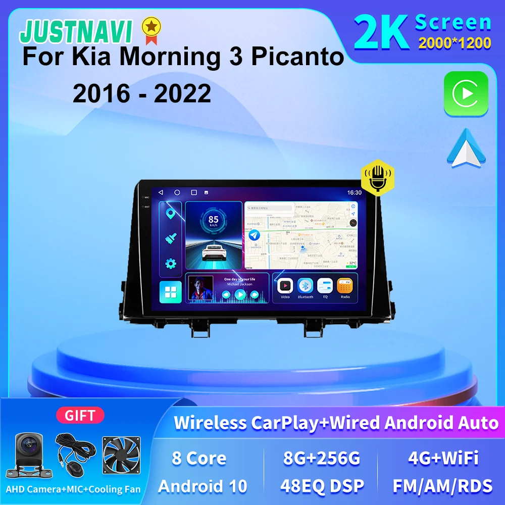 

JUSTNAVI 2K Screen 4G LTE Head Unit Autoradio Android Car GPS Radio Navigation For Kia Morning 3 Picanto 2016-2022 Carplay SWC
