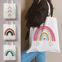 Rainbow Lady Canvas Shopping Tote Bag Shoulder Bag Lady Handbag Simple Fashion Large-capacity Shopping Bag Woman 1