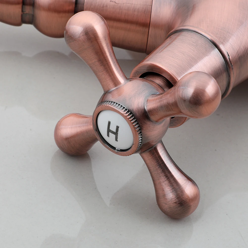 Antique Copper Bathroom Sink Faucet 360 Swivel Mixer Retro 2 handles 1 Hole Tap Deck Mounted Brass Faucets Tap basin faucet bathroom faucet
