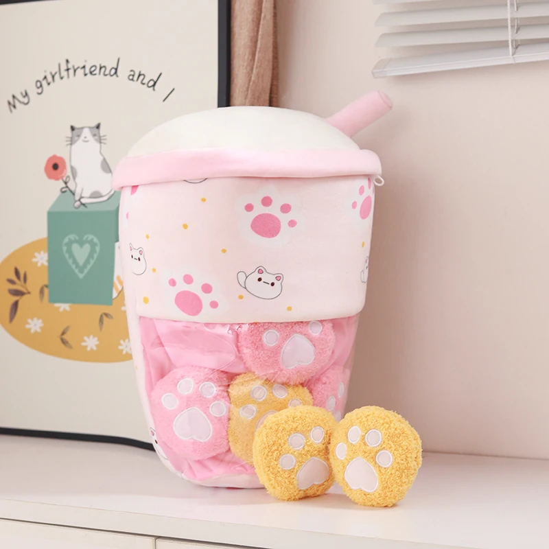 ZU 40cm A Cup of Boba Milk Wolfberry Flavor Drink Tea Plush Toy Kawaii Cat Claw Stuffed Dolls Christmas Gift For Girl Boy 3