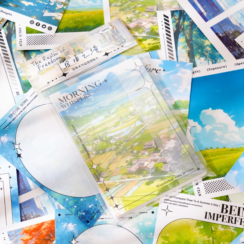 Journal GO 30pcs Aesthetic Decorative Collage Card for Journal Scrapbooking Wall Ins BeautifulScenery Artistic Background Paper 2