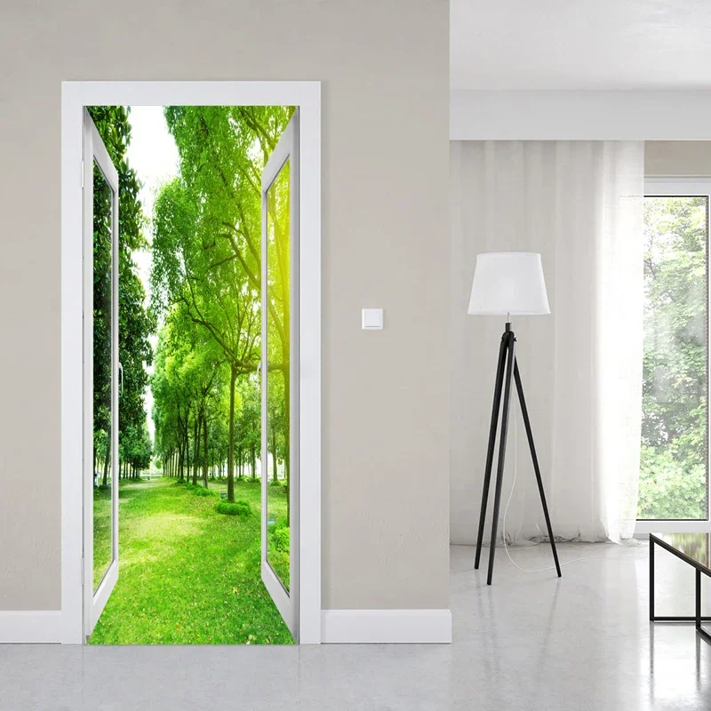 Adesivi per porte 3D multi stile Poster autoadesivo in PVC Adesivo per copertura porta con venature del legno Appartamento Porta di casa Frigo Art Mural Decor  15