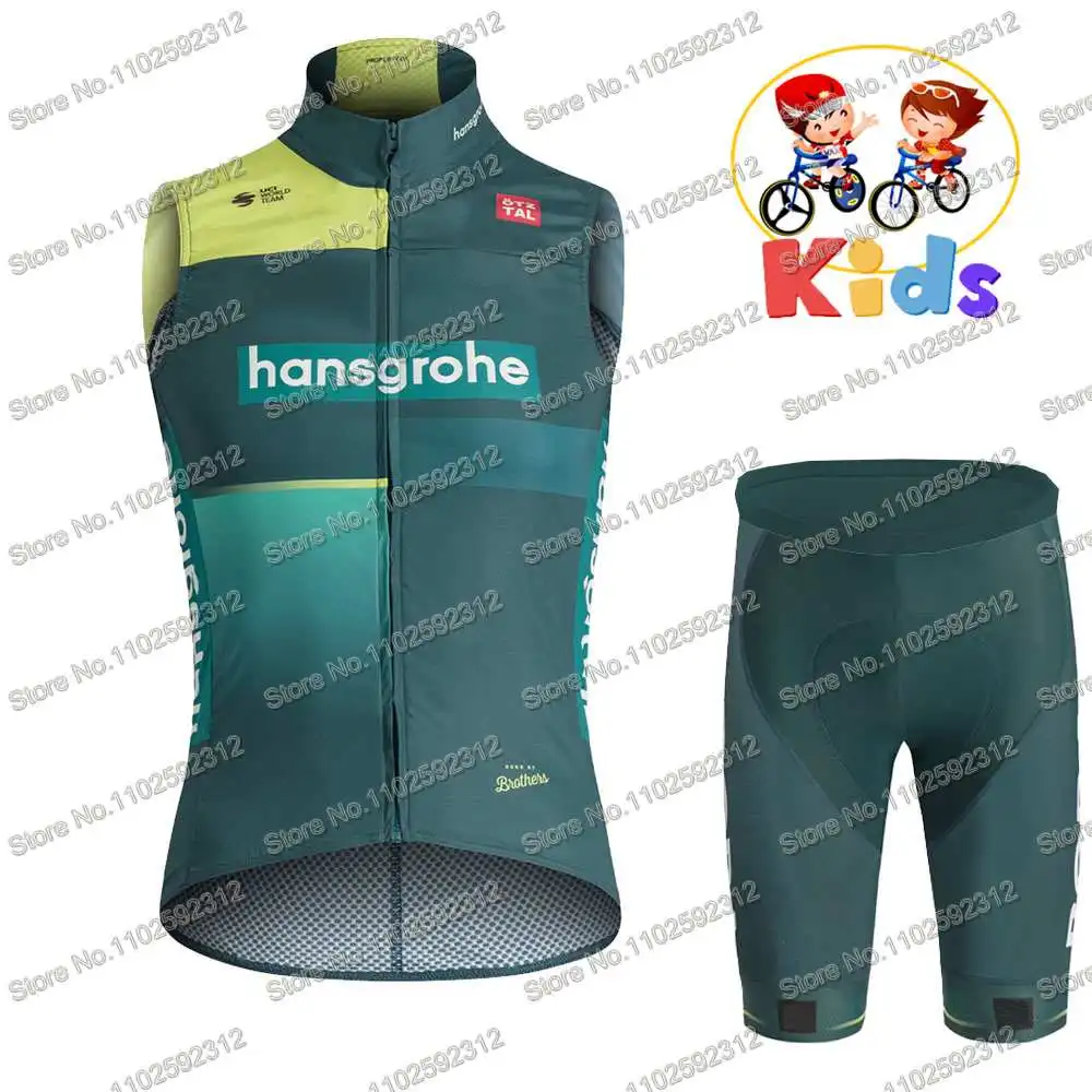 Kids Boraful Hansgrohe Team Cycling Jersey Set Short Sleeve Cycling Clothing Road Bike Shirts Bicycle Shorts Windproof Vest