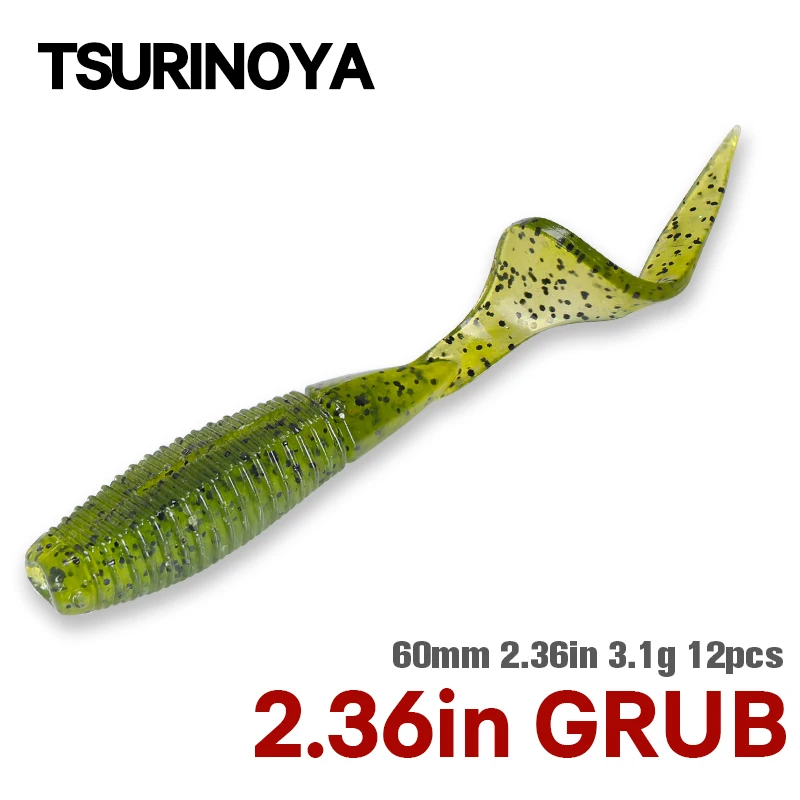 Tsurinoya 6Cm 3.1G 12Pcs Coda Arricciata Soft Fishing Lure Pulse Grub Bass Game Aggiungi Gambero Salt Silicone Swimbait Fishing Rig Tackle