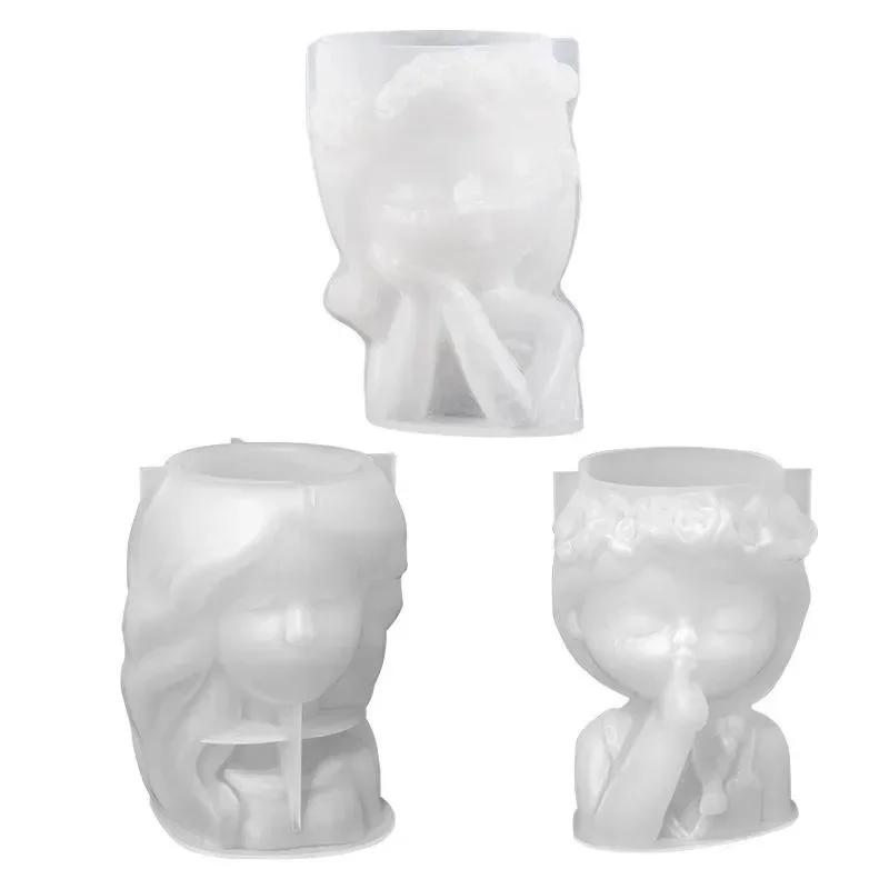 New Silicone Mold 3D Cute Girl Flower Pot Mould DIY Handmade Crafts Plaster Candle Crystal Epoxy Resin Mold for Home Decors