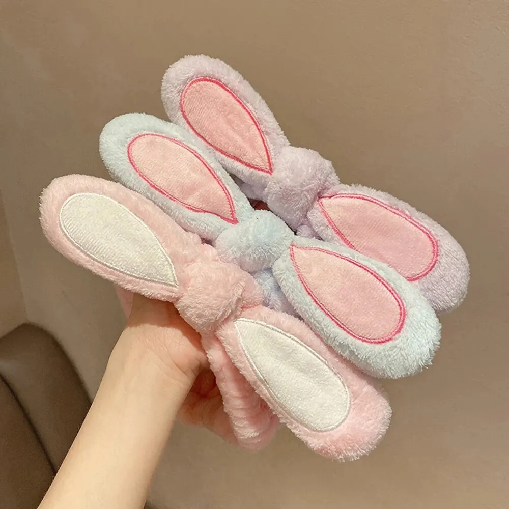 나비 헤어 밴드 플러시 머리띠, 페이스 워시 메이크업 토끼 귀 머리띠, 페이스 워시 페이셜 마스크 스킨 케어 메이크업 머리띠