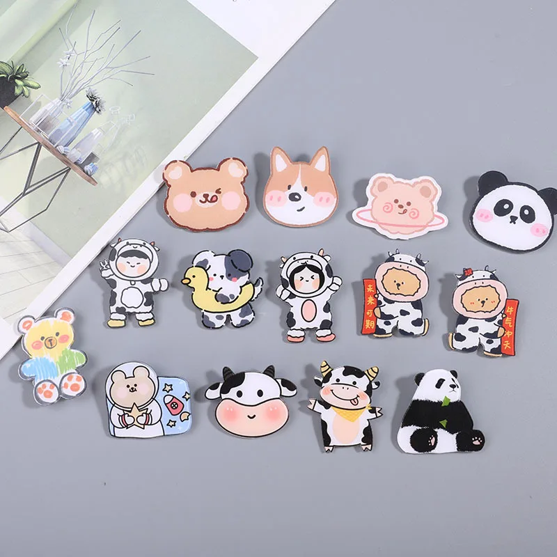 

Exquisite Little Panda Pins Cute Cartoon Buffalo Acrylic Breast Pins Push Small Gifts Girl Bag Accessories