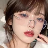 seemfly Blue Light Blocking Rimless Myopia Glasses Women Metal Frame Transparent Glasses Eyeglasses Nearsighted -1.0 To -4.0 1