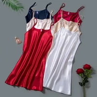 Robe de nuit sexy en satin de soie pour femme, sans manches, col en V, nuisette grande taille, vêtements de nuit 1