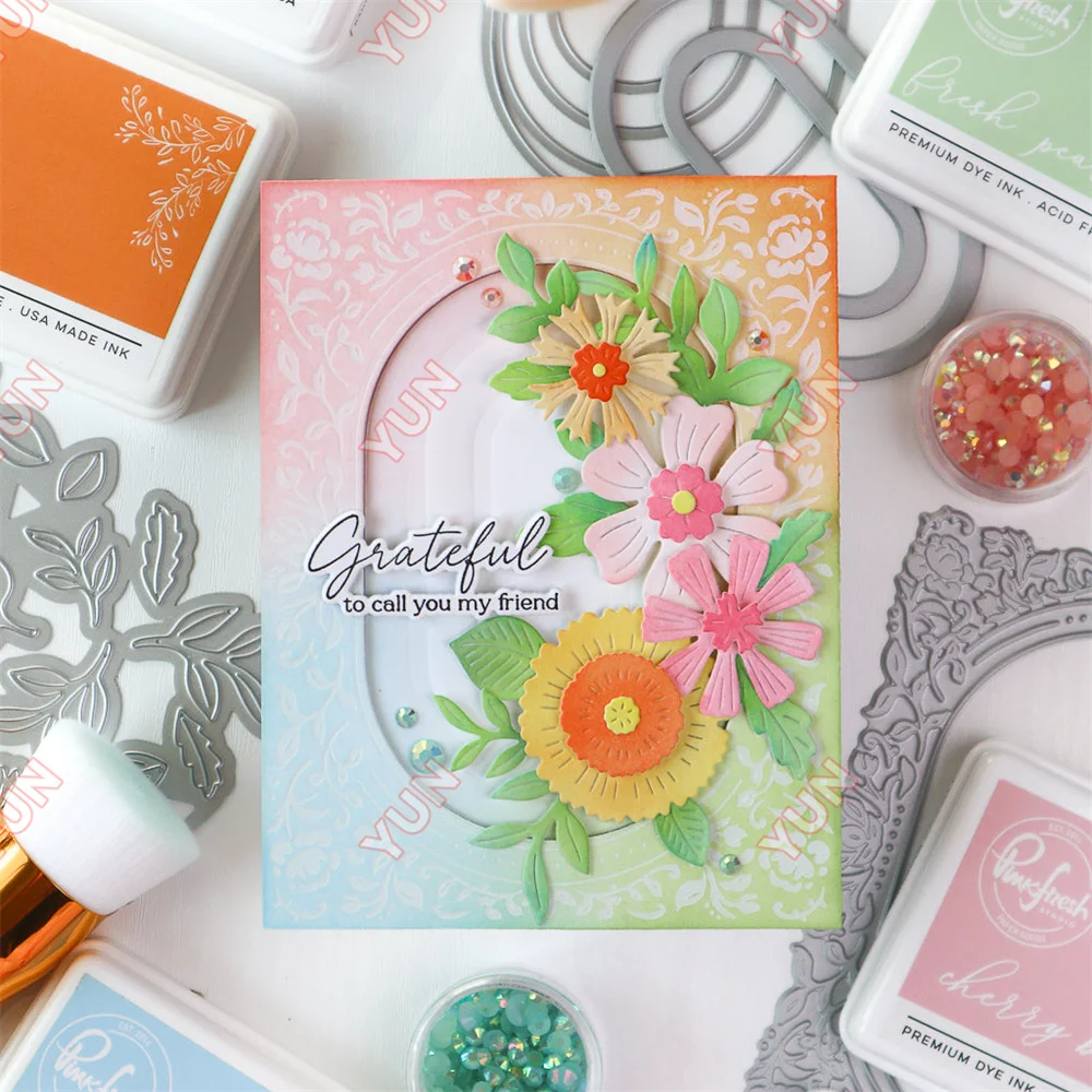 Cuts dies stamps Here for You Thank You emotion words stamp flower stencils arched molds for DIY grateful greeting cards making