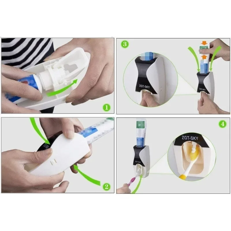 Automatic Toothpaste Dispenser | Wall Mount Dust-Proof Toothbrush Holder Set | Bathroom Accessories Squeezer Organizer
