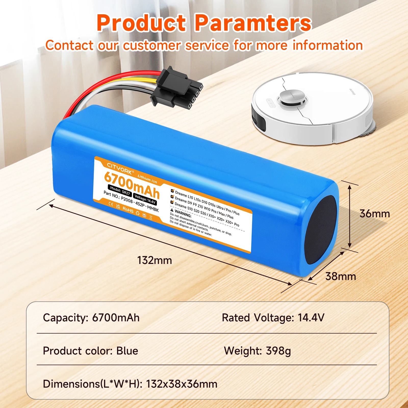 6700mah Ersatzakku für Dreame D9 Pro D9 Max,L10s Ultra/D10/D10 Plus