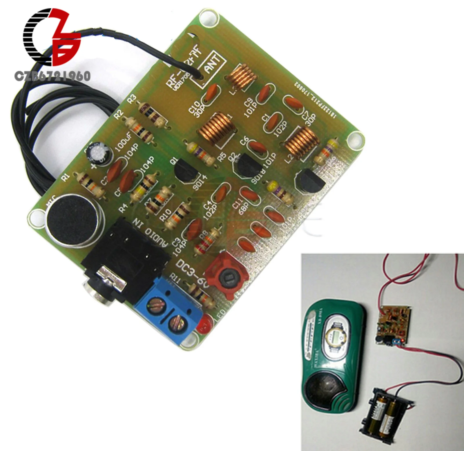 

DIY KITS 1.5-9V 3.3mA-29mA 76-108MHz FM Wireless Microphone Suite FM Radio Transmitter Module
