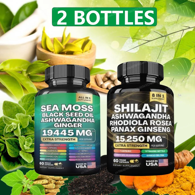 2 Bottle Sea Moss All-in-1 Blend and SHILAJIT Multivitamins 8-in-1 Capsules Immune Support