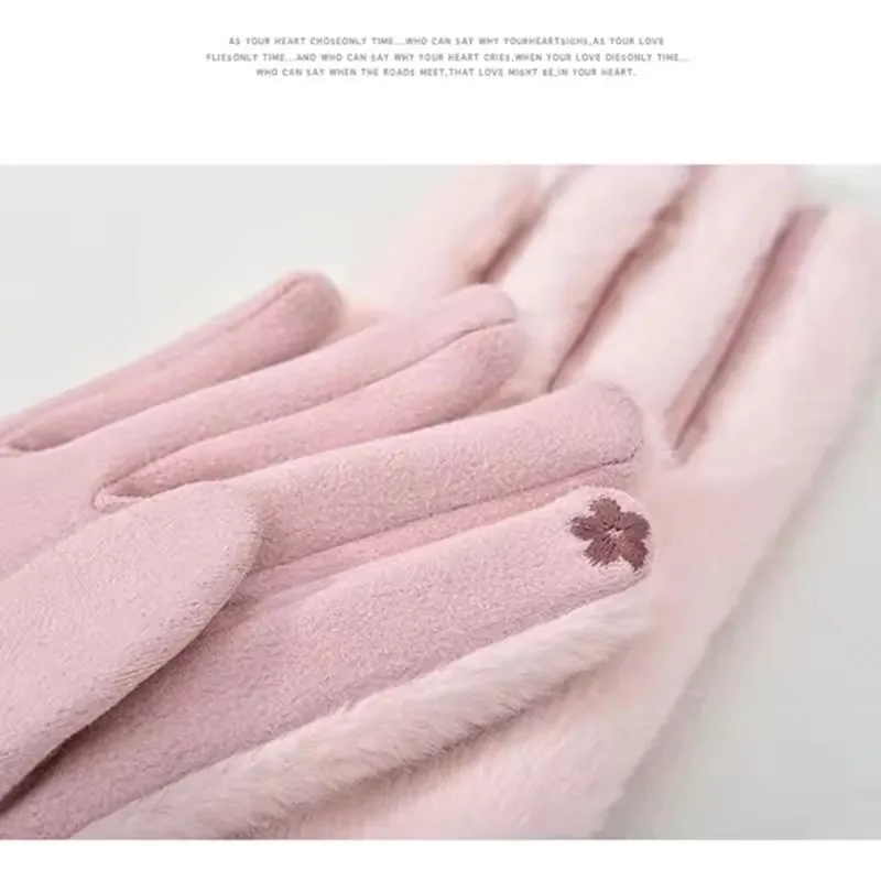 Gants femme daim vison blanc tactiles élégants doux chauds hiver coréen