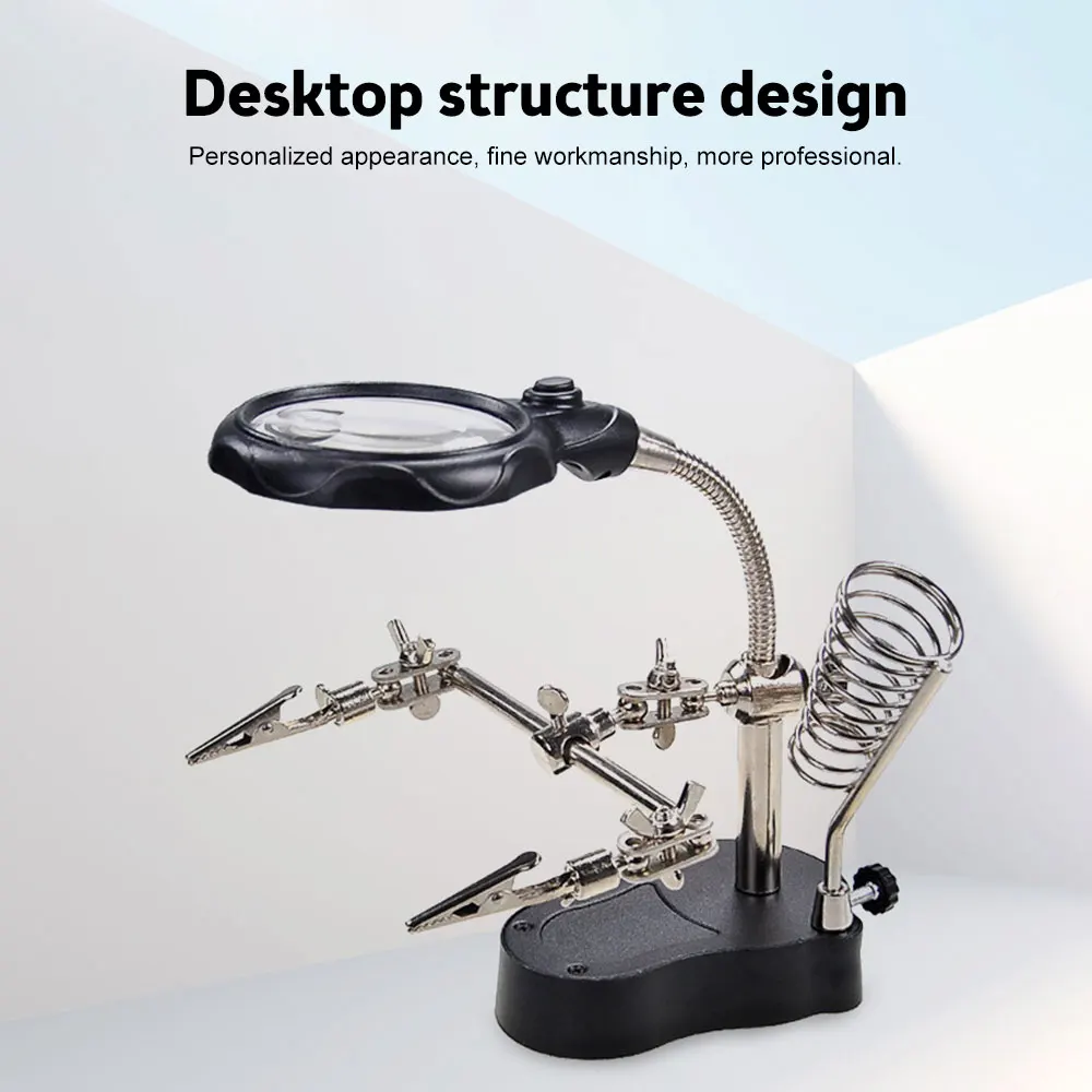 Multifunctional Soldering Stand with Magnifying Glass and Third Hand Clamp