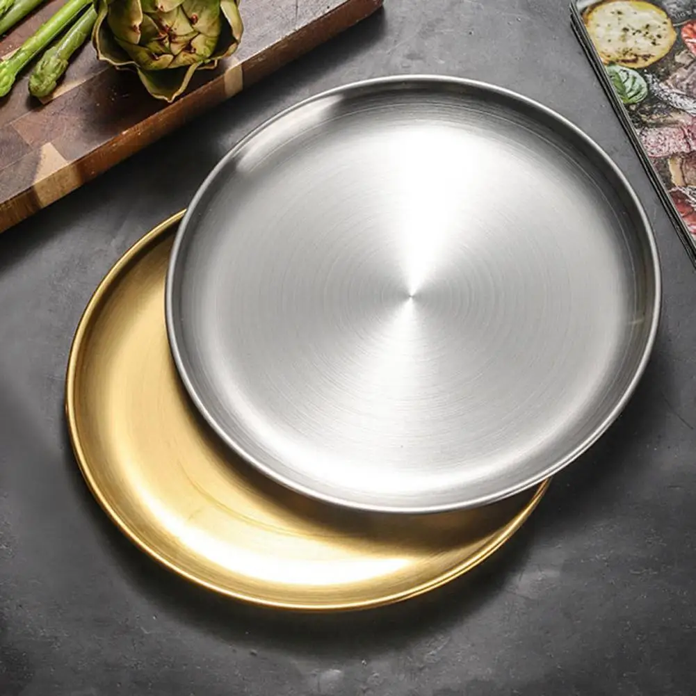 Stainless Steel Round Thickened Dinner Plates Salad Plates for Home Kitchen BBQ Salad Serving Tablewear,dining dish