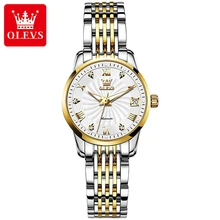 

OLEVS Stainless Steel Women Fashion Watch Simple White Dial Calendar Display Luminous Automatic Mechanical Watches Reloj Mujer