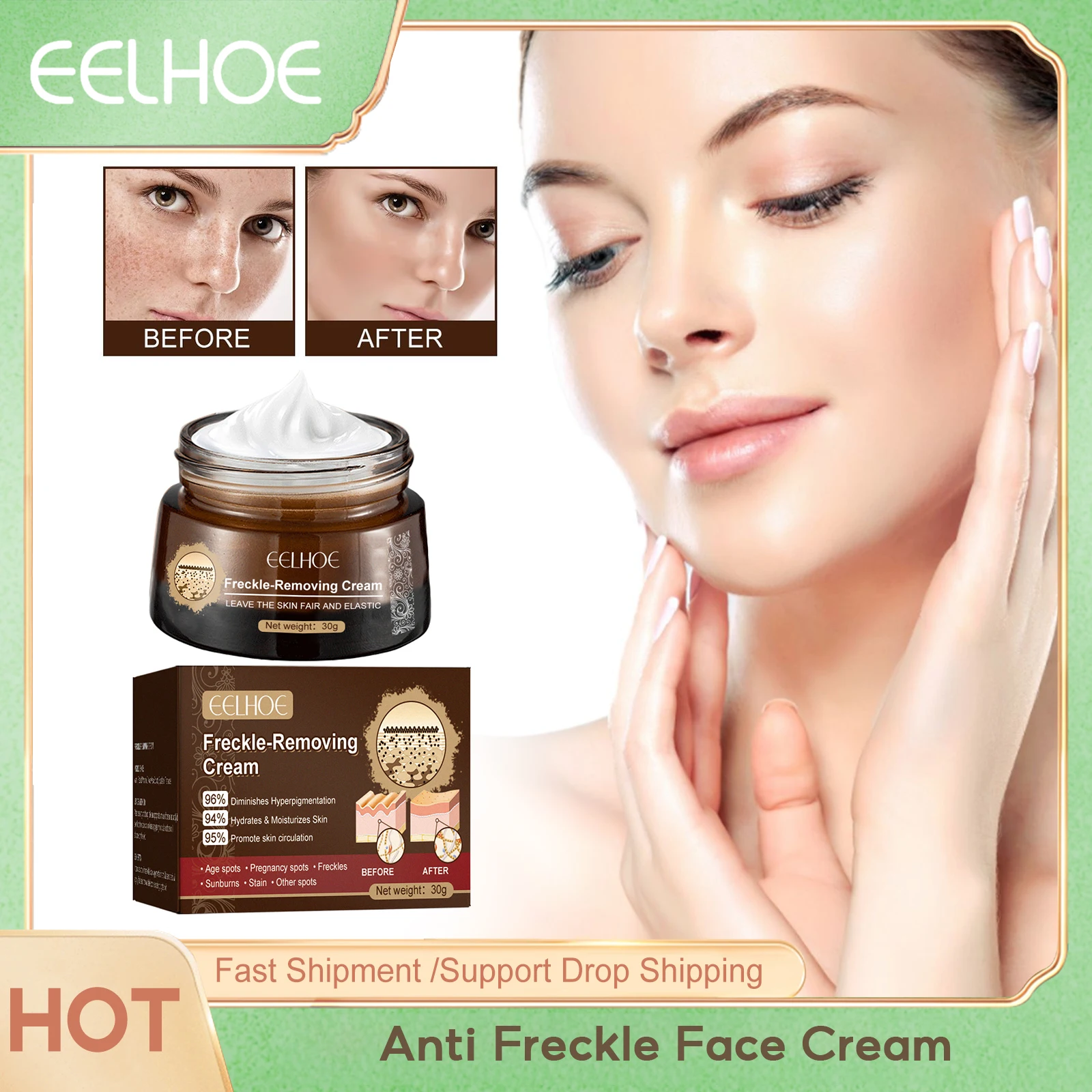 

Anti Freckle Face Cream Effective Lighten Dark Spots Melanin Melasma Remover Moisturize Brighten Skin Whitening Spot Cream 30g