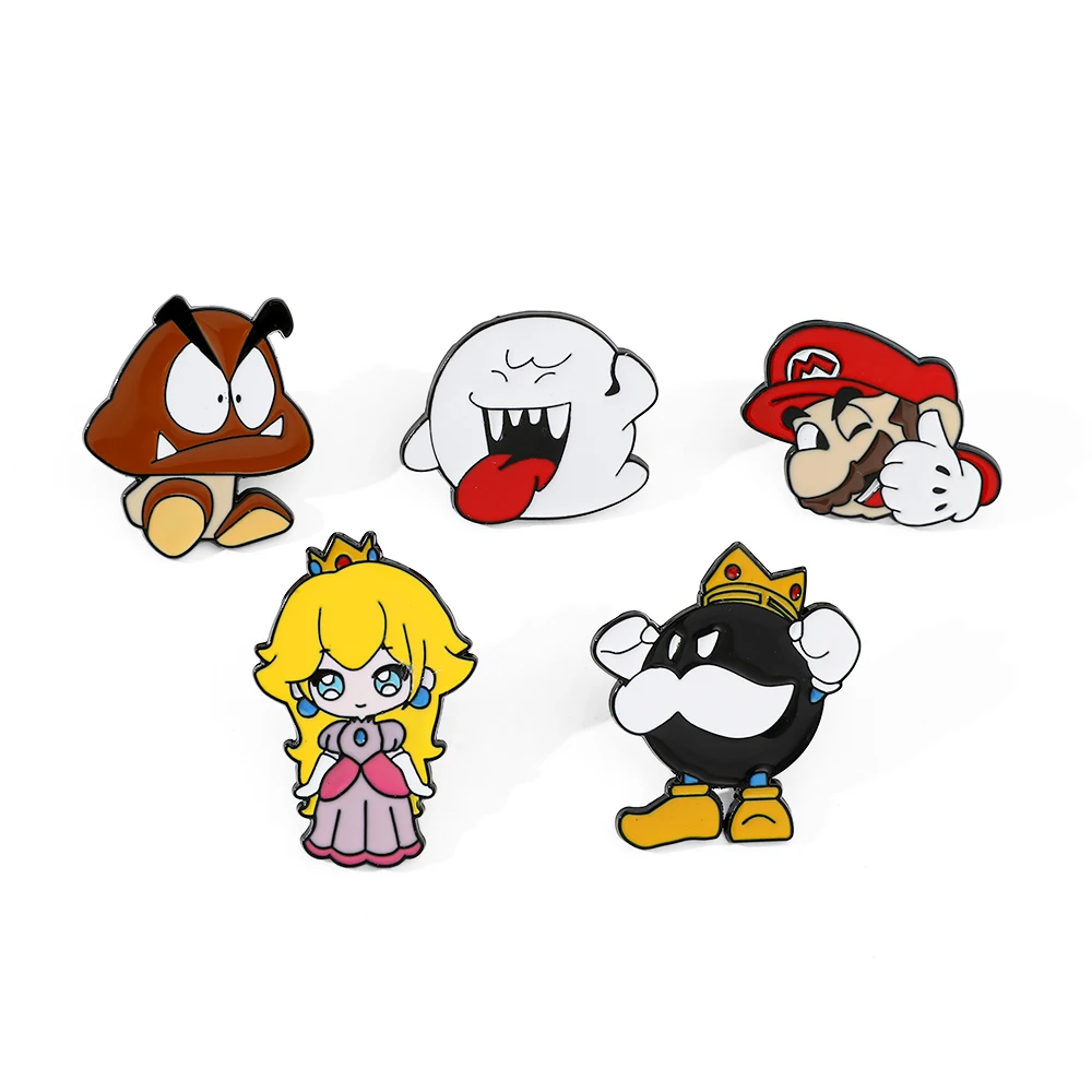 5Pcs Creative Game SuperMario Metal Brooch Funny Princess Peach Toadstooi enamel lapel Backpack Clothing Pin Jewelry Accessories enamel pins enamel brooch metal brooch