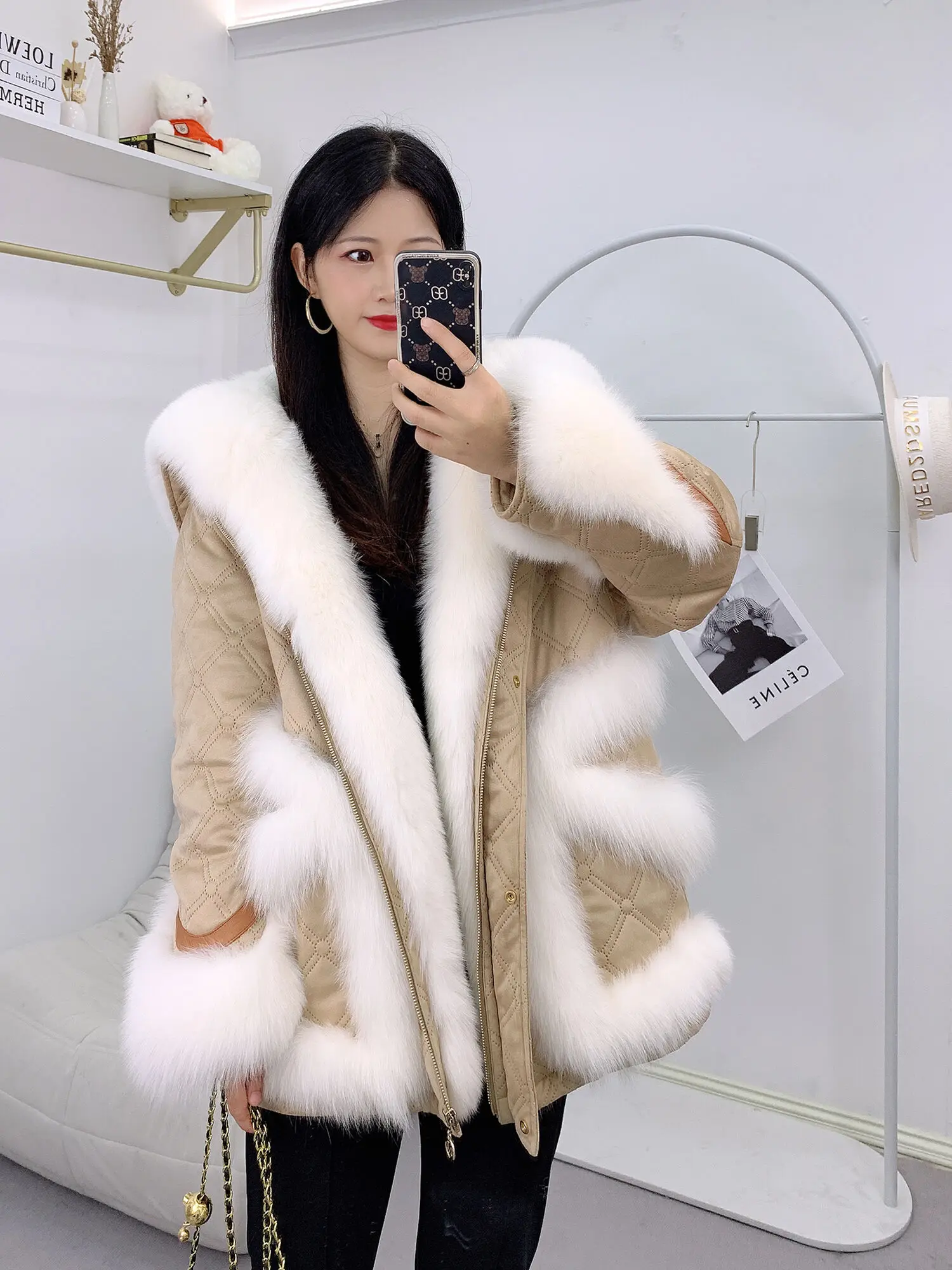 

2023 New Real fur,Women's fall Winter Large Arctic Goose Down Parka Coat natural fox Fur Hoodie Jacket AO924