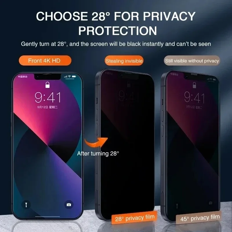 3Pcs Privacy Screen Protector For iPhone 16 15 13 12 11 16 Pro Max Mini 8 7 Plus Anti-spy Protective Glass For iPhone XXR XS Max