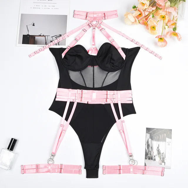 pureloli sissy Ellolace Fancy Lingerie Bodysuit Women With Garters Sexy Boat Body  One-Pieces Sissy Teddy Erotic Halter Open Croch Babydoll - AliExpress